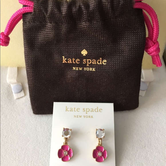 NWT Kate Spade Bougainville Drop Dangle Pierced Earrings- Pink Enamel Crystals. - Picture 2 of 8